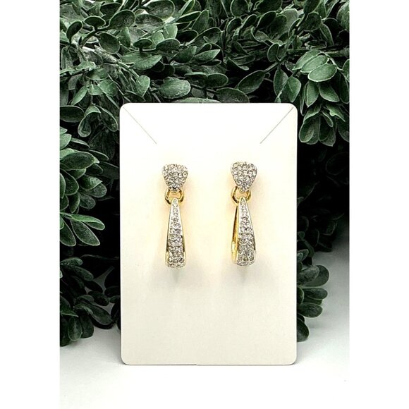 Delicate Two Tone Crystal Teardrop Hoop Earrings Gold Silver Rhinestone - Picture 3 of 6